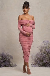 Blush Bardot Twist Maternity Midi Dress